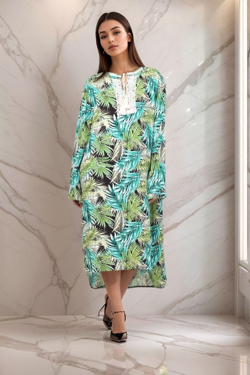 Großhändler Lusa Mode - Langes tropisches Druckkleid mit Stickerei