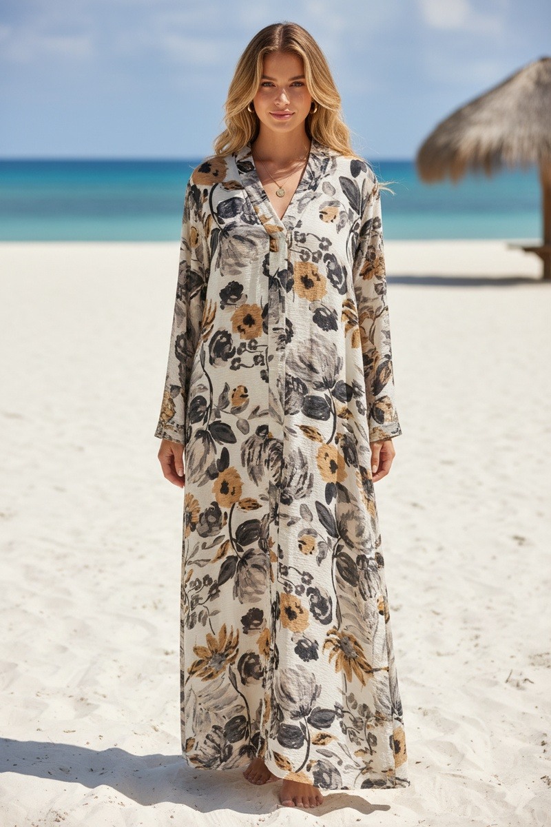 Großhändler Lusa Mode - Langes Kleid mit Blumenmuster und Gürtel