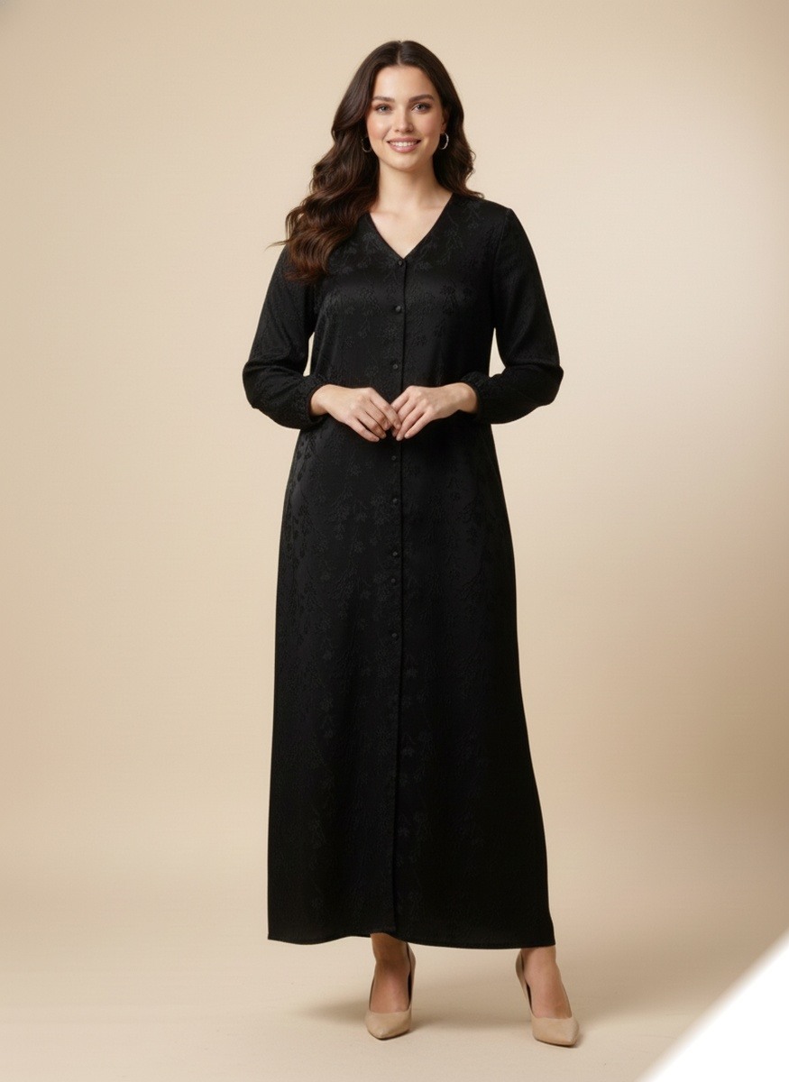 Großhändler Lusa Mode - Langes, schlichtes Hemdkleid mit Blumenprägung und Taschen