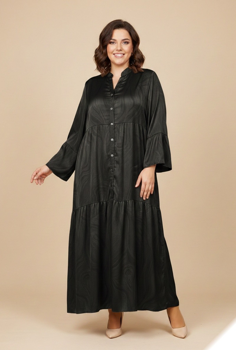 Großhändler Lusa Mode - Langes Kleid mit abstraktem Druck und seidenähnlichen Stoffknöpfen