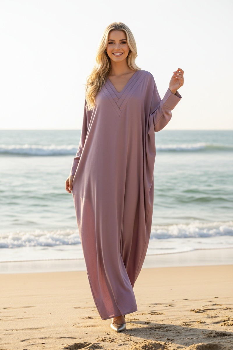 Mayorista Lusa Mode - Larga abaya lisa con cuello especial de Dubái