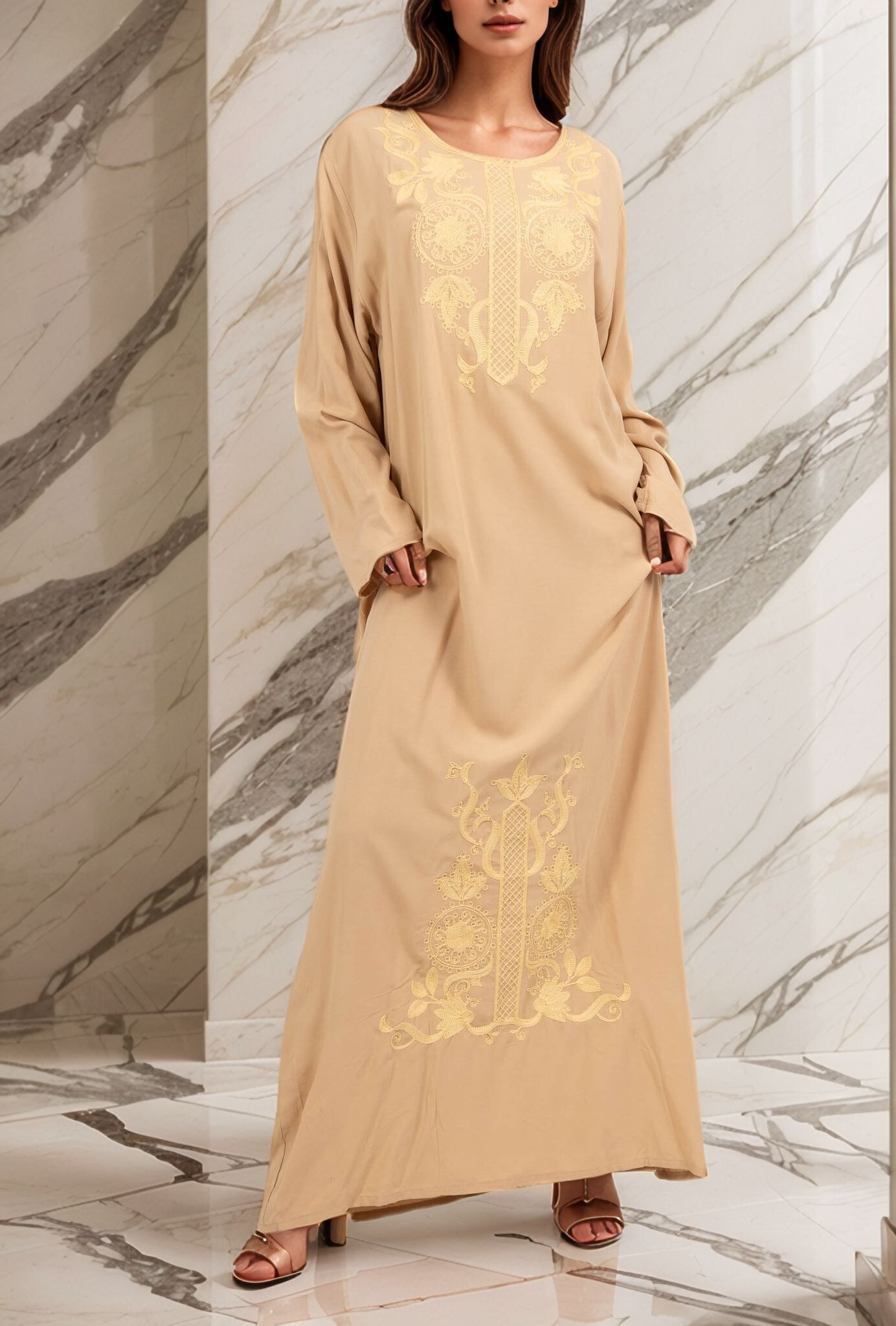 Großhändler Lusa Mode - Abaya Longue una mit geometrischer Stickerei