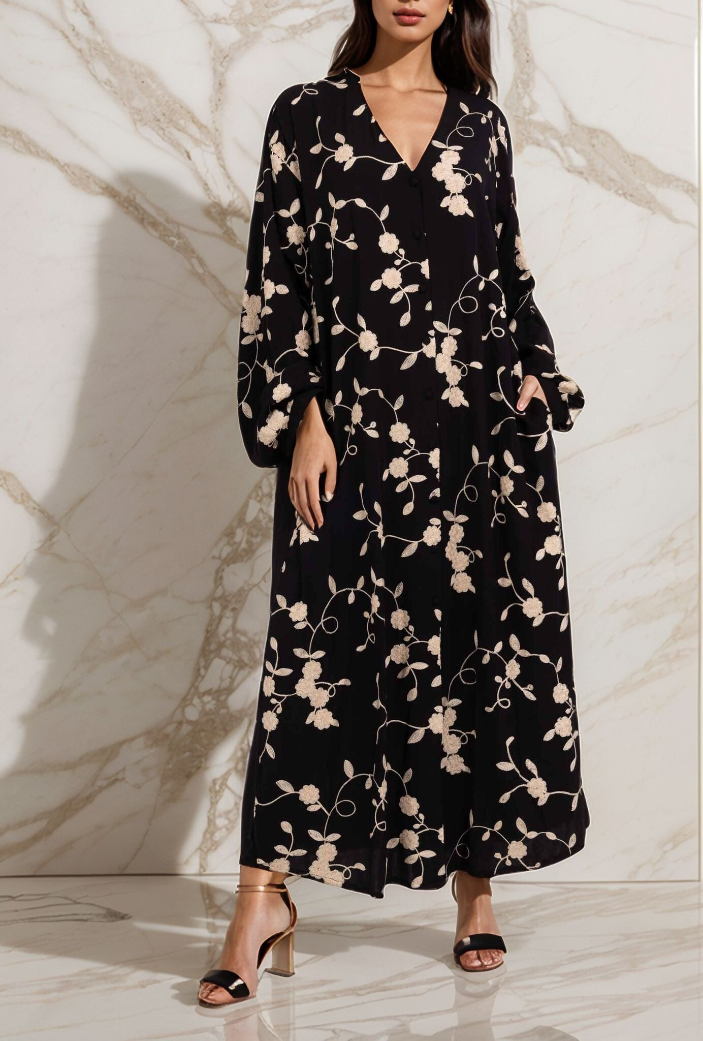 Grossiste Lusa Mode - Robe chemise avec broderie fleuri et poches