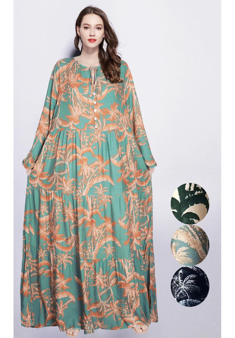 Grossiste Lusa Mode - Robe longue Amira imprimée palmier