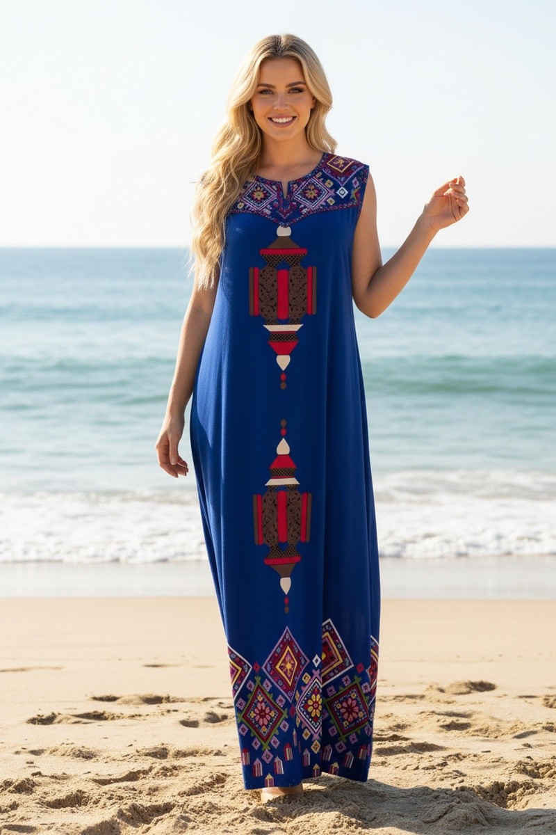 Mayorista Lusa Mode - Vestido largo estampado de mangas cortas