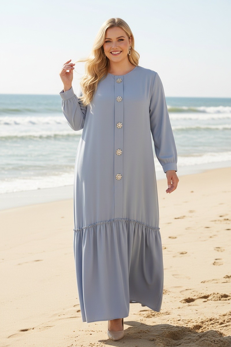 Großhändler Lusa Mode - Langes, einfarbiges Kleid mit eleganten Knöpfen, stoffähnlich wie Seide