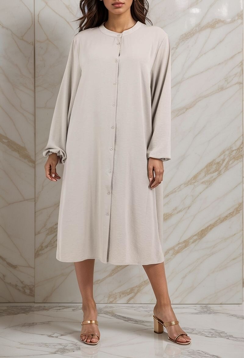 Mayorista Lusa Mode - Vestido camisero elegante liso con cuello redondo