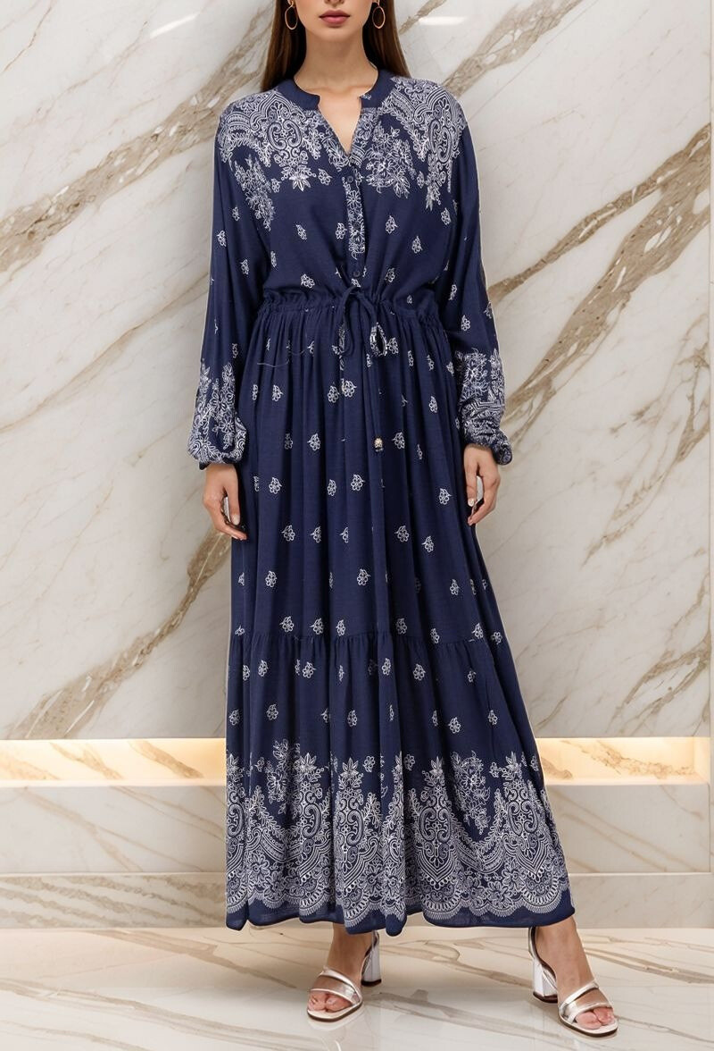Wholesaler Lusa Mode - Yasmina long dress with embroidery print in lyocell fabric