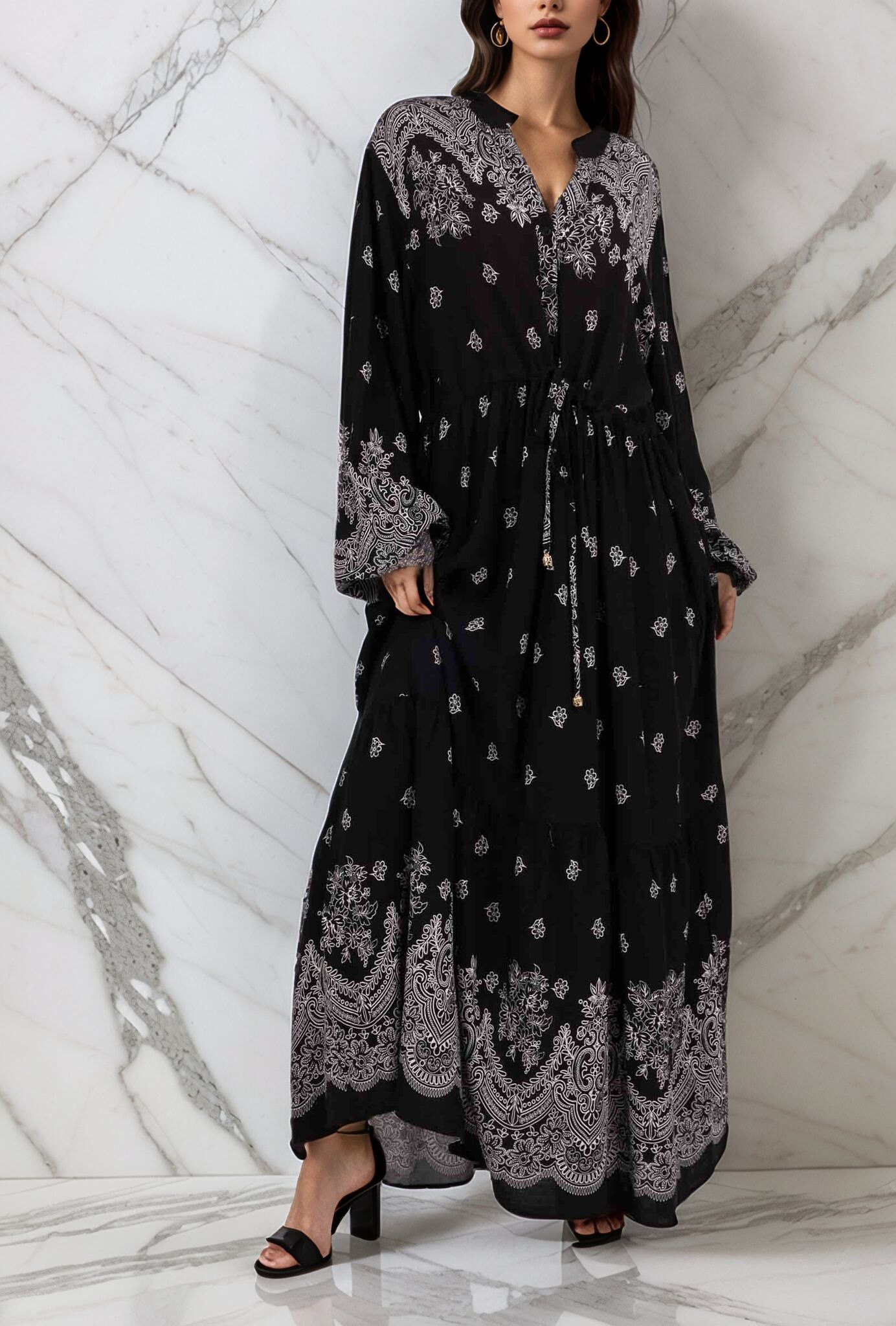 Grossiste Lusa Mode - Robe longue Yasmina imprimée comme broderie tissu lyocell