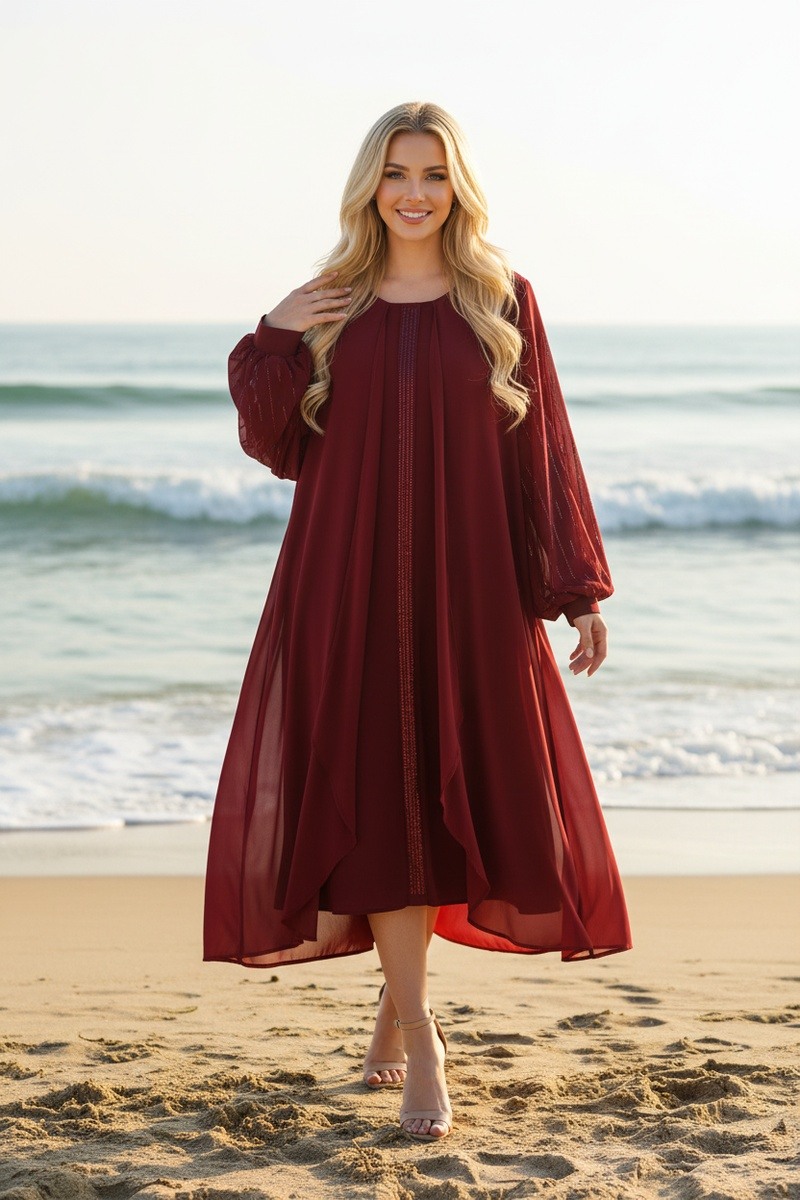 Mayorista Lusa Mode - Vestido de gasa liso con forro y detalles brillantes
