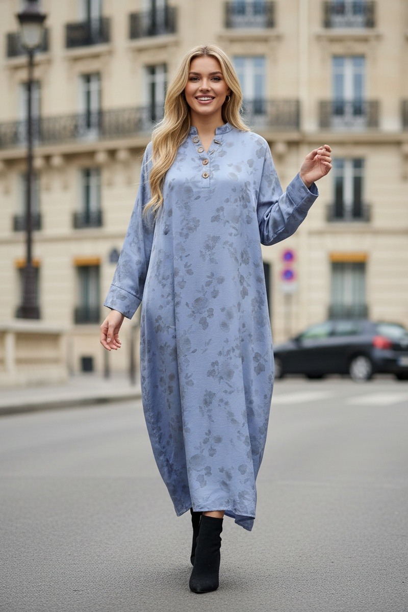 Großhändler Lusa Mode - Oversize-Satinkleid mit Blumenmuster – Kollektion Entspannte Eleganz