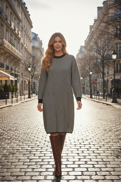 Großhändler Lusa Mode - Geblümtes Strickkleid Großhändler Lusa Mode - Geblümtes Strickkleid