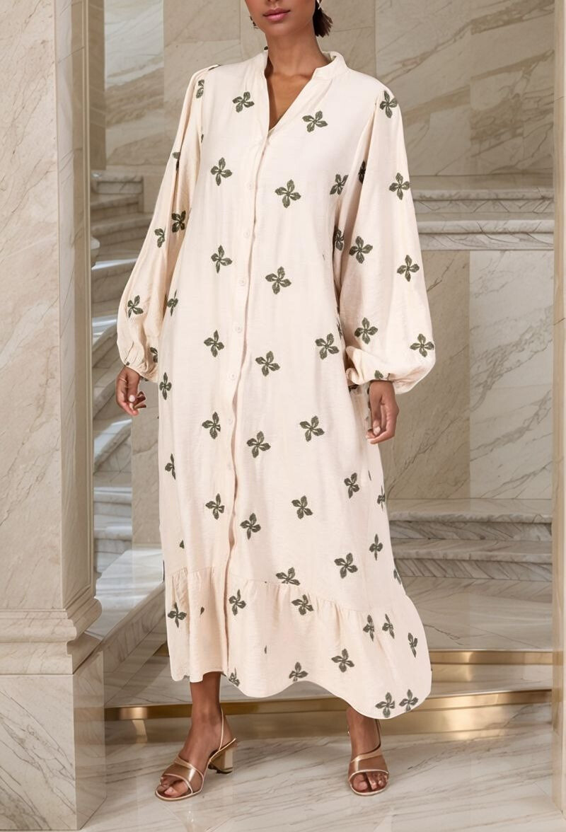 Grossiste Lusa Mode - Robe longue broderie fleurie avec ceinture