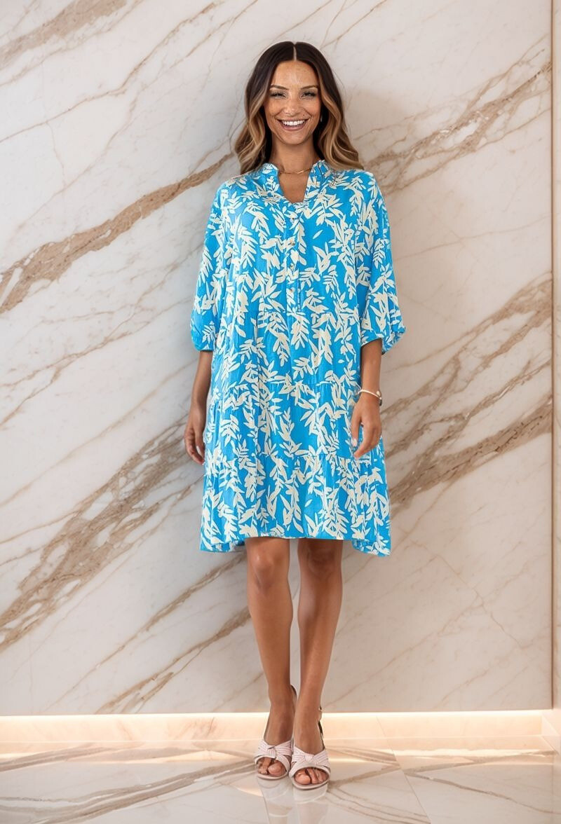 Wholesaler Lusa Mode - Tropical print short dress, mid-length sleeve