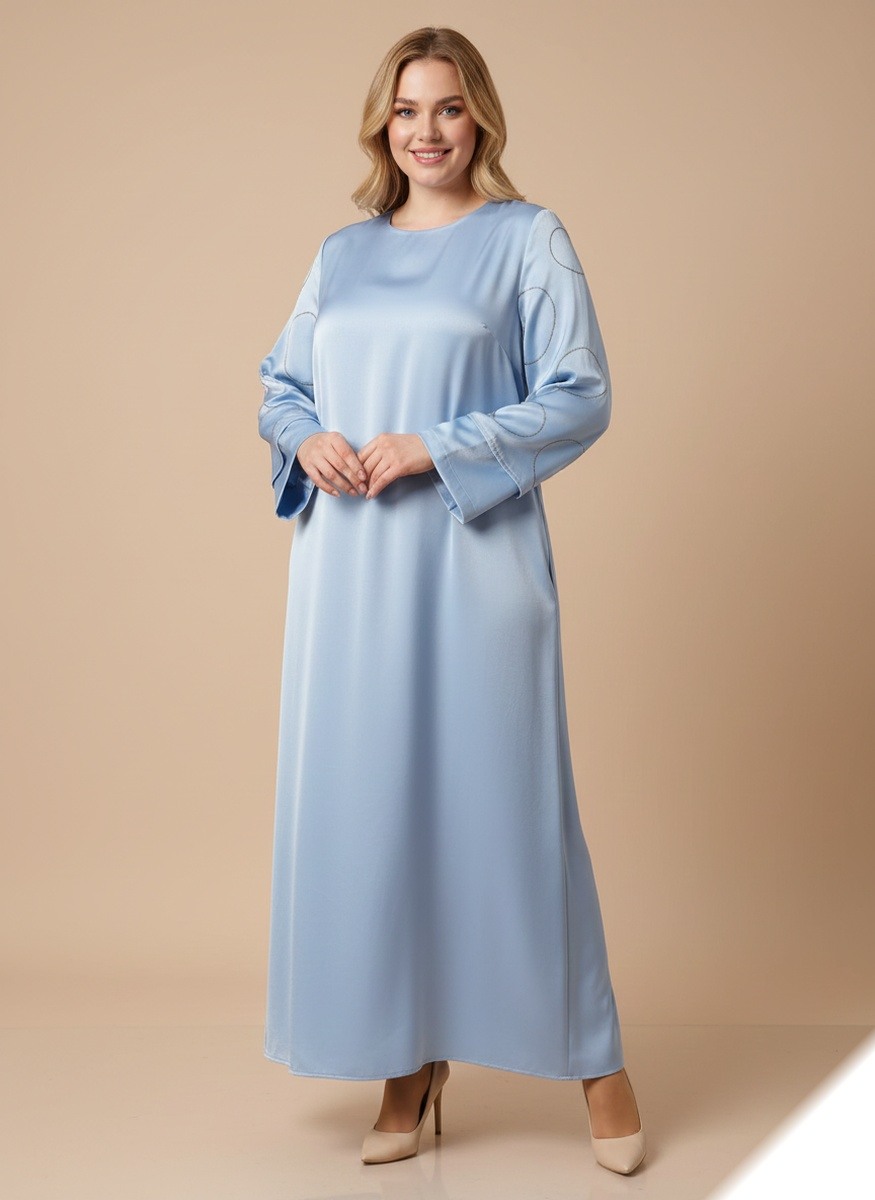 Grossista Lusa Mode - Lungo abito abaya semplice con maniche foderate e strass, tessuto molto piacevole