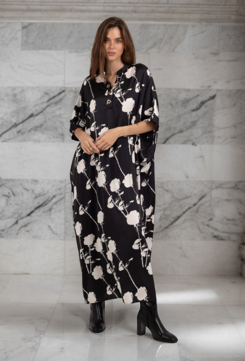 Großhändler Lusa Mode - Langes Kleid mit Blumenmuster und langen Ärmeln