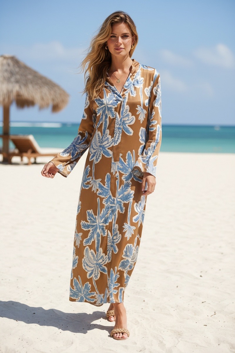 Großhändler Lusa Mode - Langes Kleid mit Blumenmuster und Gürtel