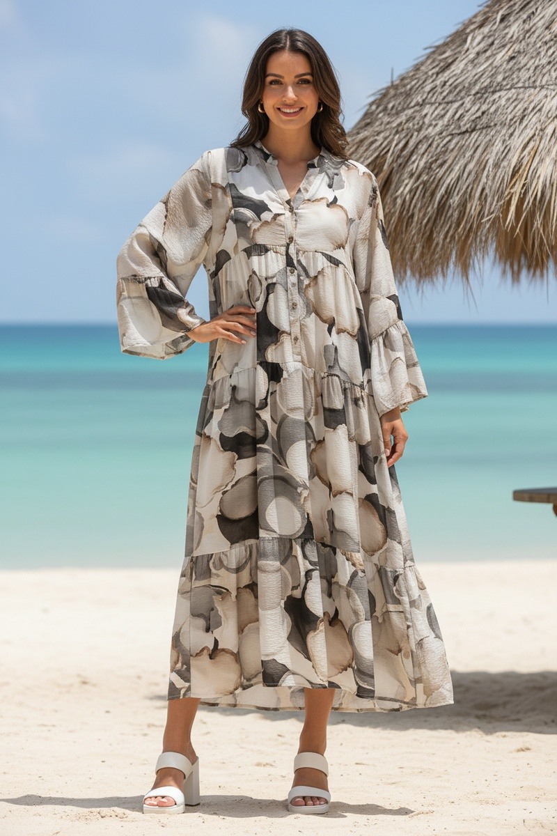 Grossiste Lusa Mode - Robe longue imprimée bohème boutonnée