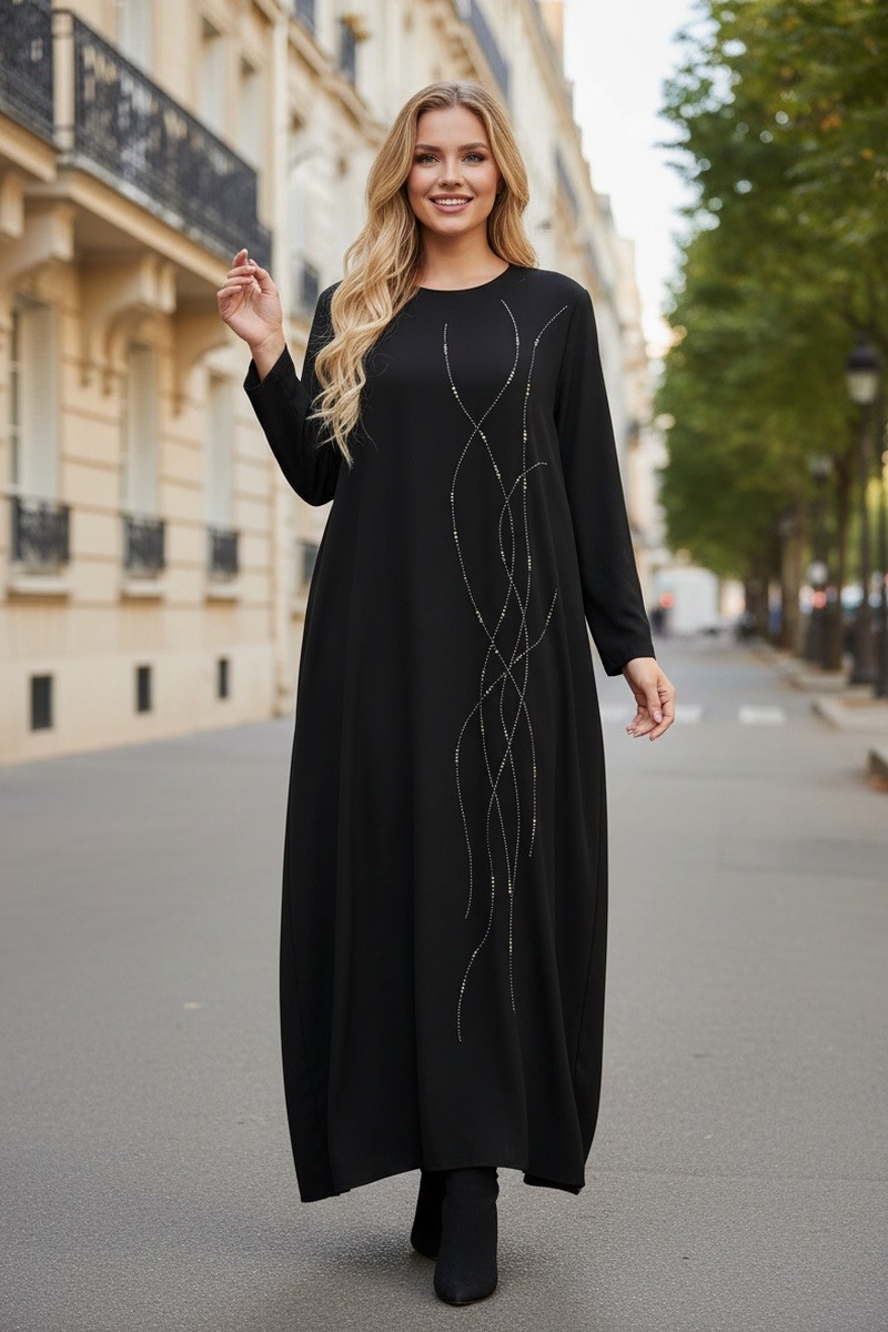 Grossiste Lusa Mode - Robe longue unie en satin avec strass