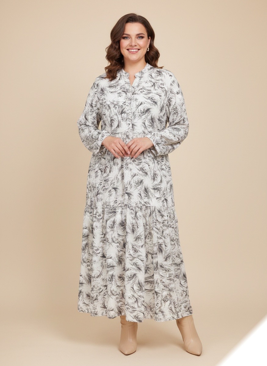 Großhändler Lusa Mode - Langes Kleid mit abstraktem Print und Knöpfen