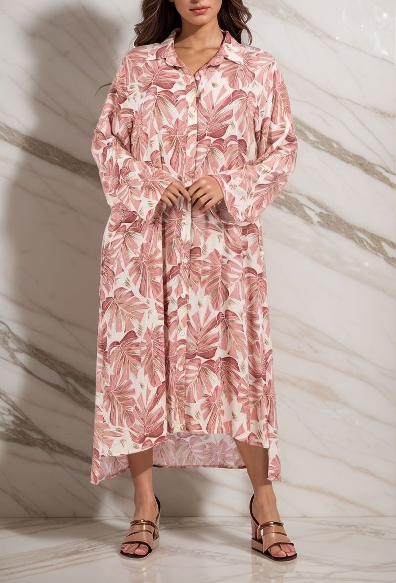 Grossista Lusa Mode - Camicia lunga tessuto di fiori stampati salma come lino