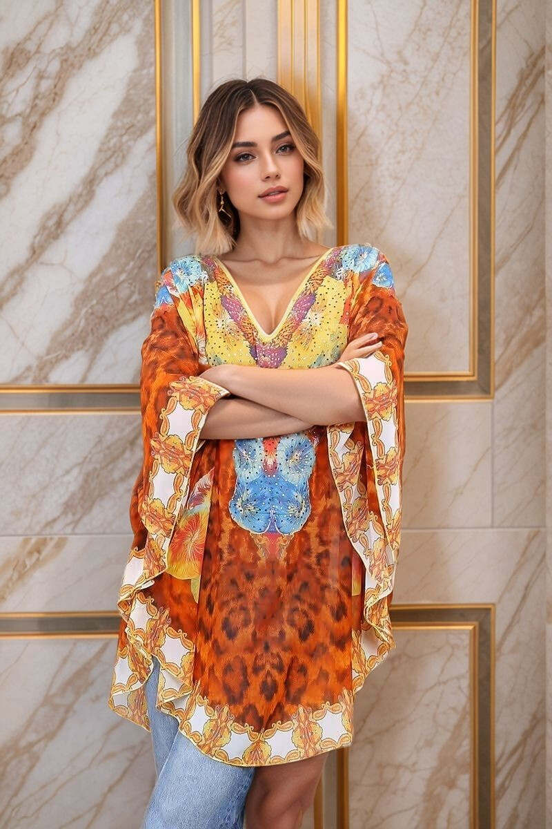 Wholesaler Lusa Mode - Printed poncho with rhinestones