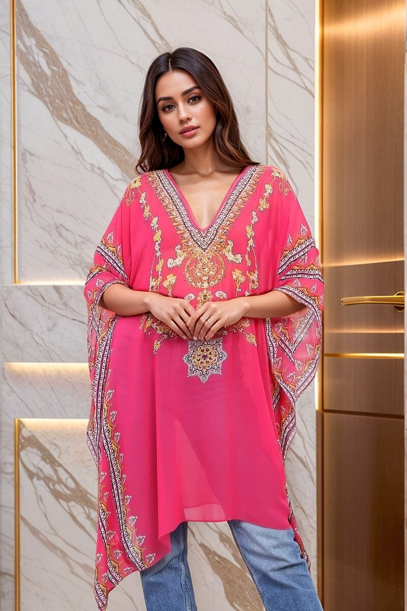Großhändler Lusa Mode - Gedruckter Poncho mit Strasssteinen