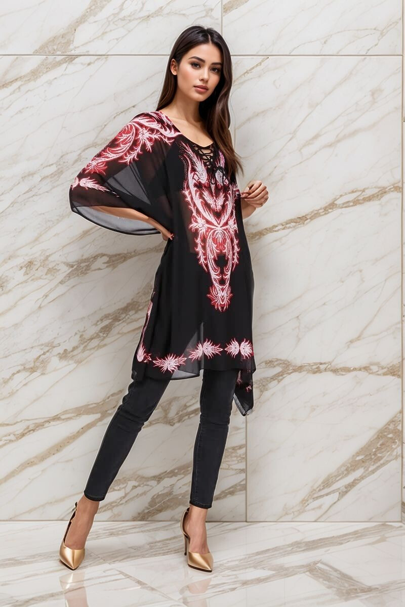 Wholesaler Lusa Mode - Printed poncho with rhinestones