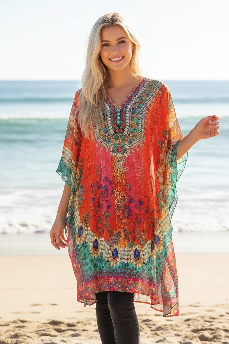 Großhändler Lusa Mode - Gedruckter Poncho mit Strasssteinen