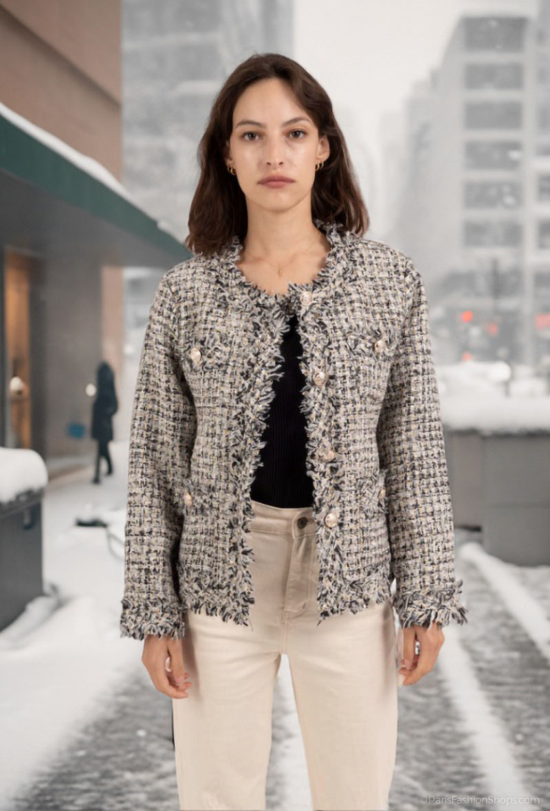 Grossista Lusa Mode - Giacca in tweed a quadri con tasche