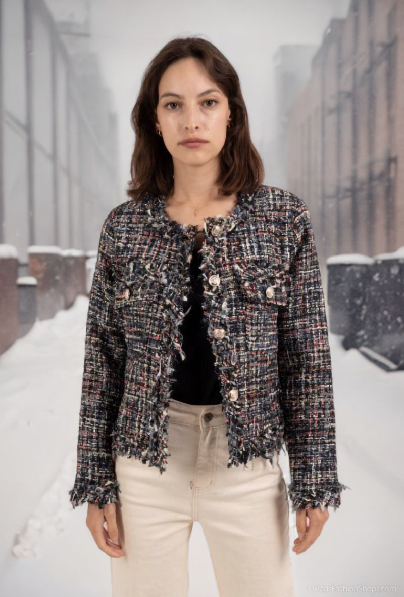 Grossista Lusa Mode - Giacca in tweed stampato con tasche