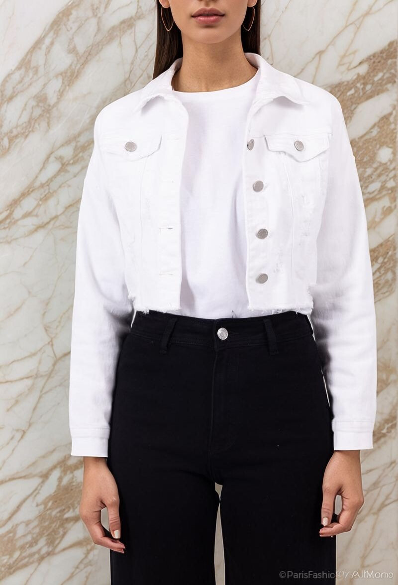 Mayorista Lusa Mode - Chaqueta corta vaquera elástica con rotos y dos bolsillos