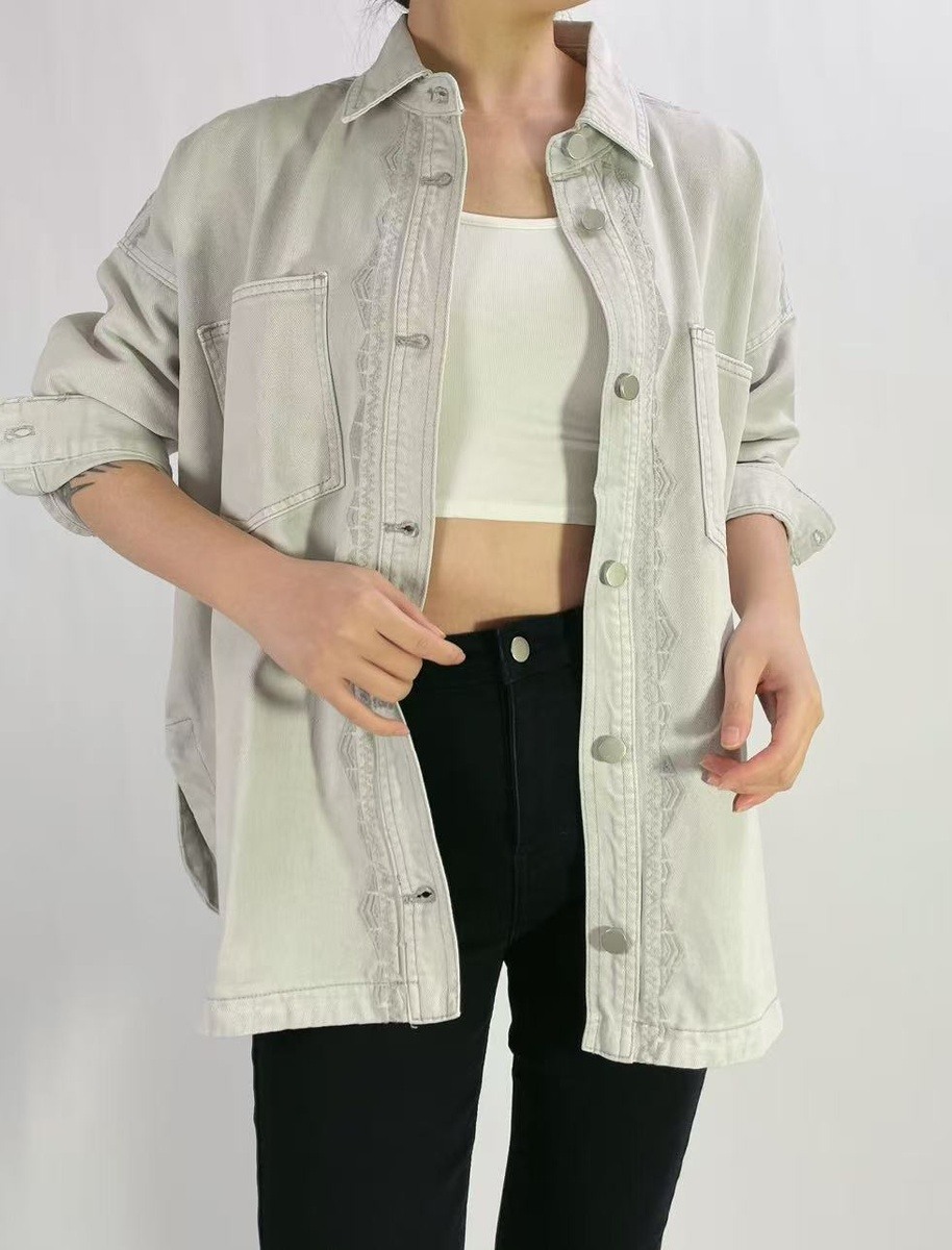 Grossiste Lusa Mode - Veste Chemise premium oversize broderie élégante T36-T46