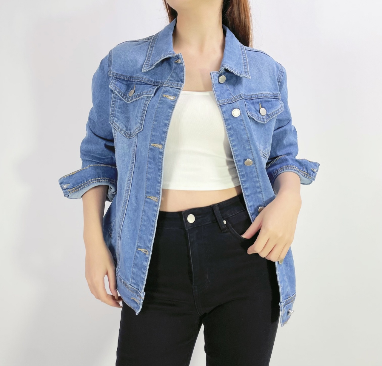 Grossista Lusa Mode - Giacca di jeans elasticizzata con quattro tasche, taglie T42-T50