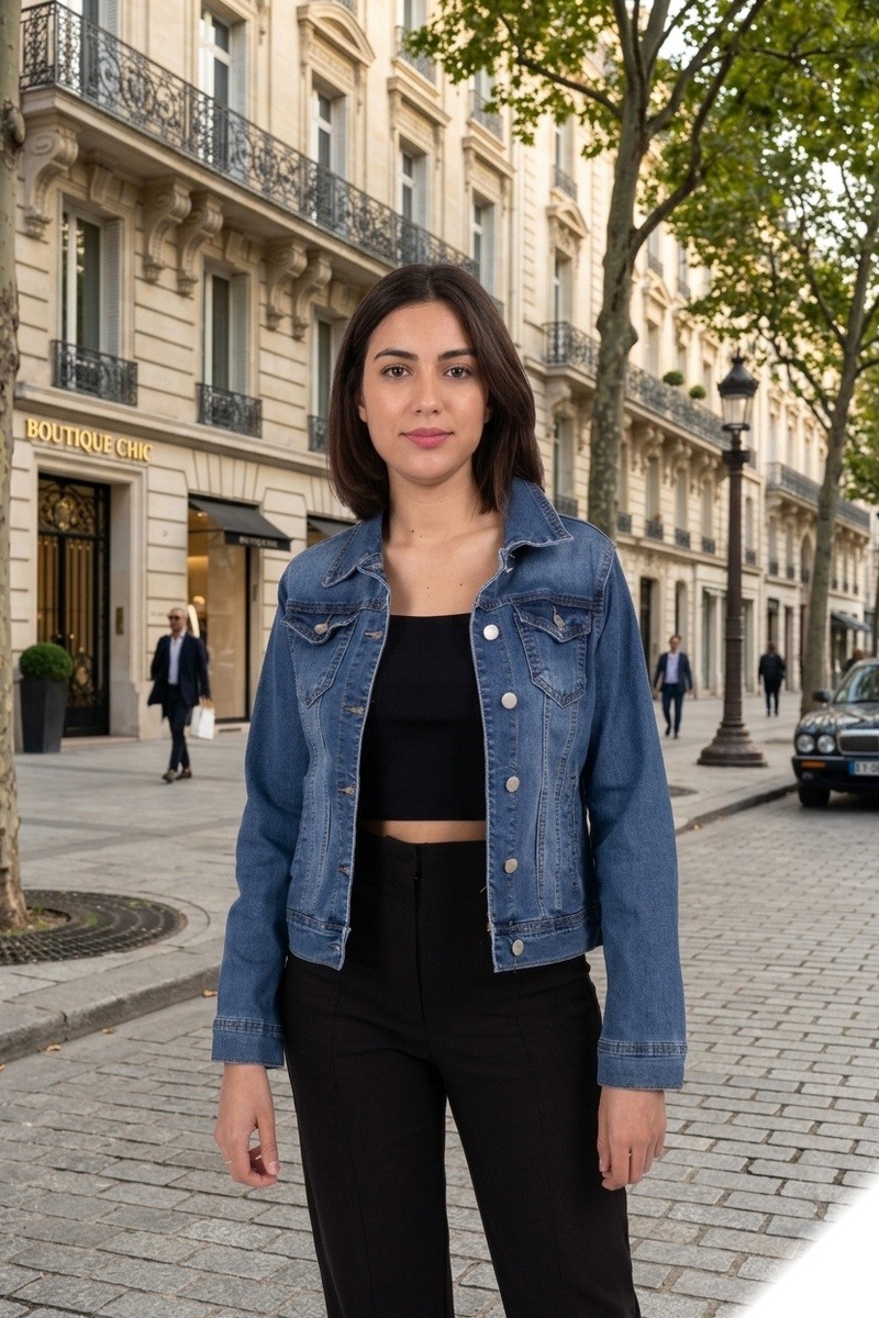 Grossiste Lusa Mode - Veste jean stretch quatre poches (délavé) T36-T44