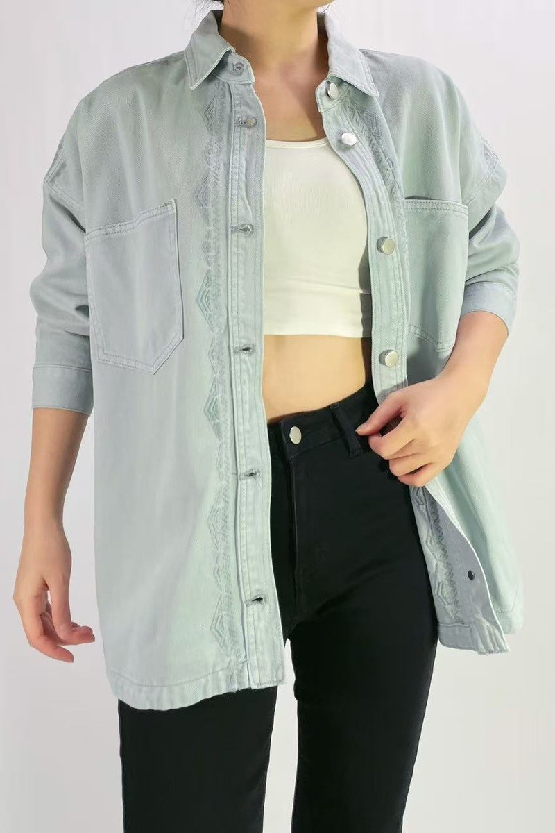 Mayorista Lusa Mode - Chaqueta de camisa oversize premium con elegante bordado, tallas 36-46