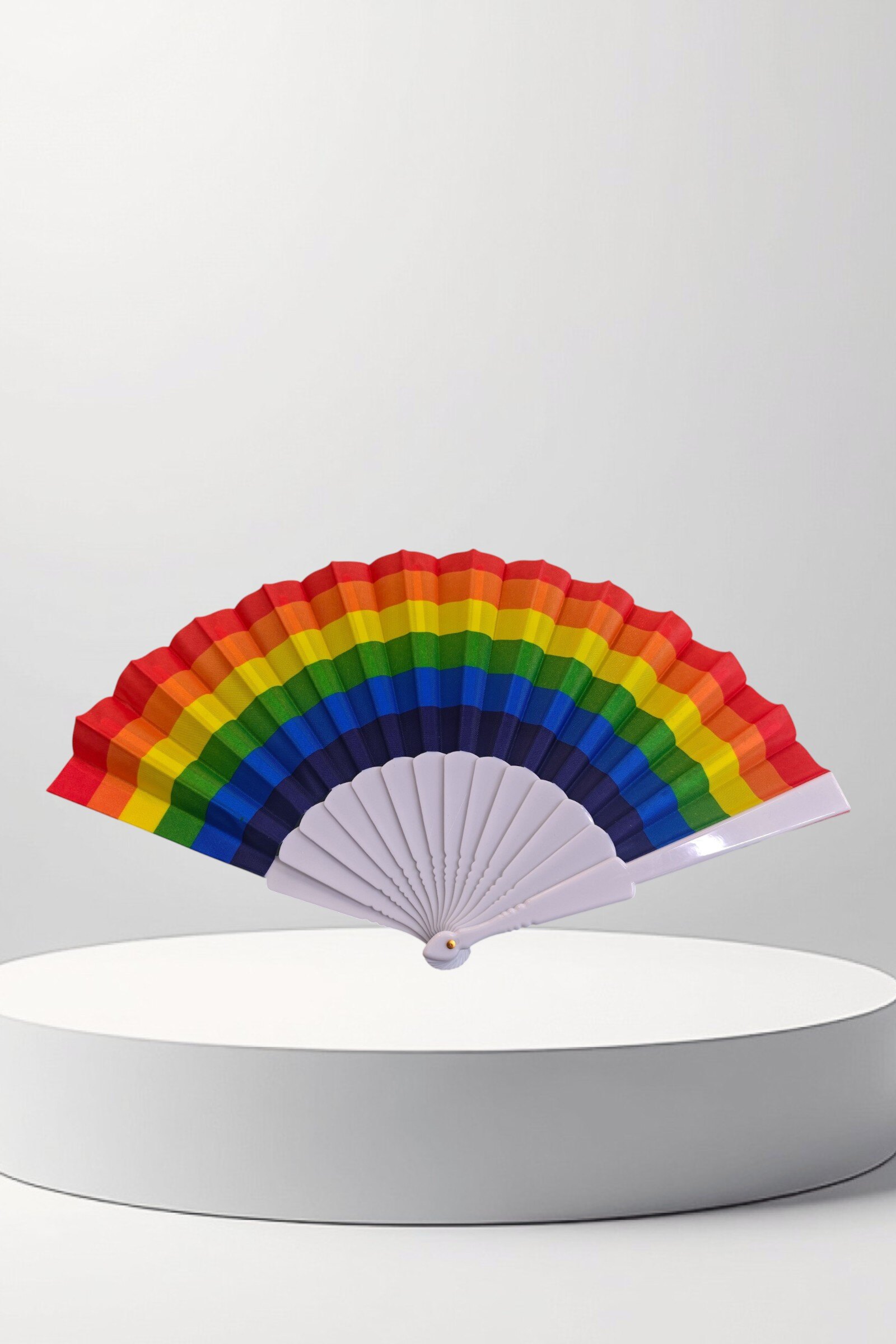 Wholesaler LUX - Foldable fan — rainbow print — white plastic ribs