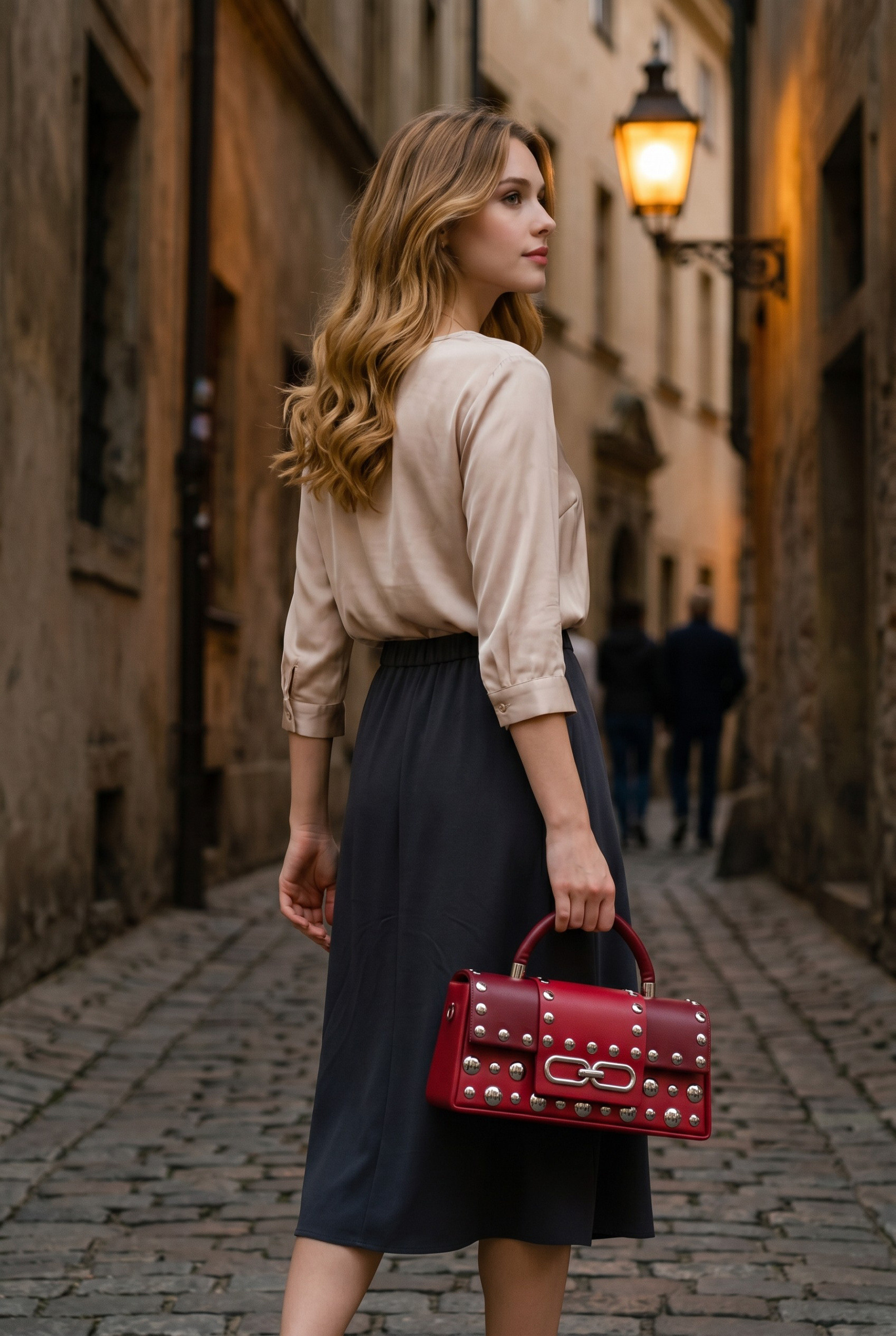 Mayorista LUX - Bolso de mano — tachuelas plateadas por todas partes — correa incluida — ROCK CHIC