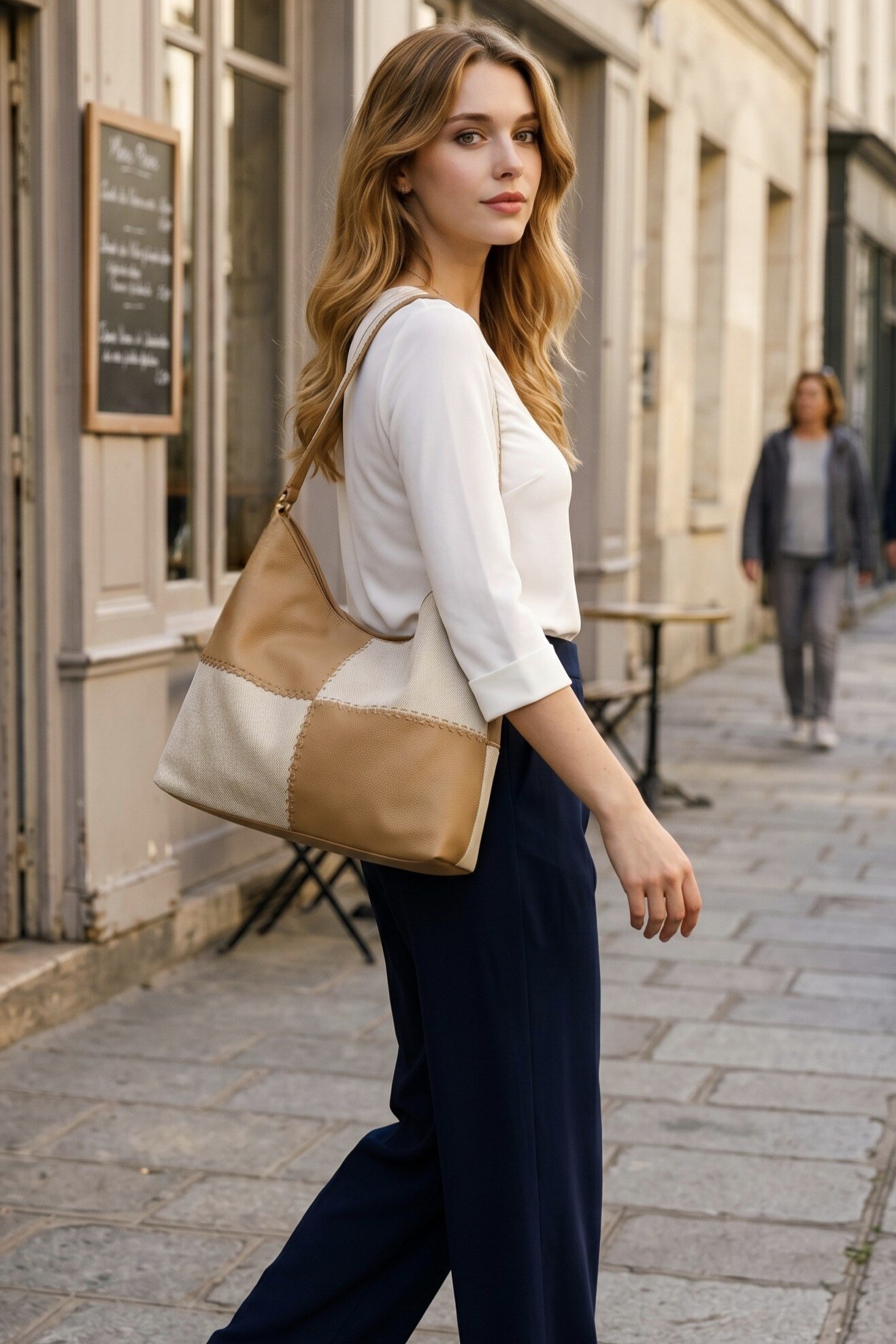 Mayorista LUX - Bolso hobo — patchwork bimaterial de cuero ecológico y lona — de hombro — CASUAL EVERYDAY