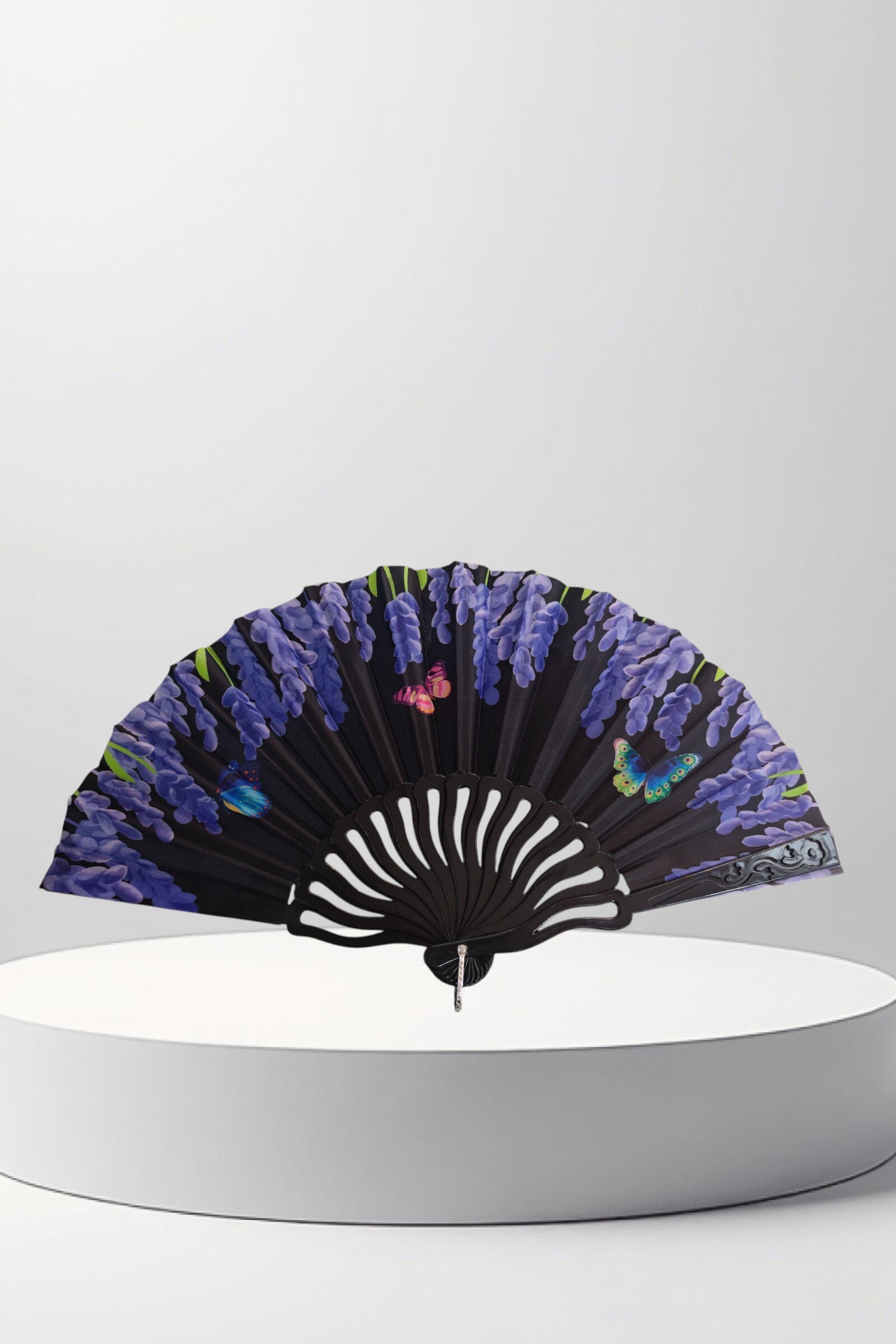 Wholesaler LUX - Foldable fan — assorted floral print — black background