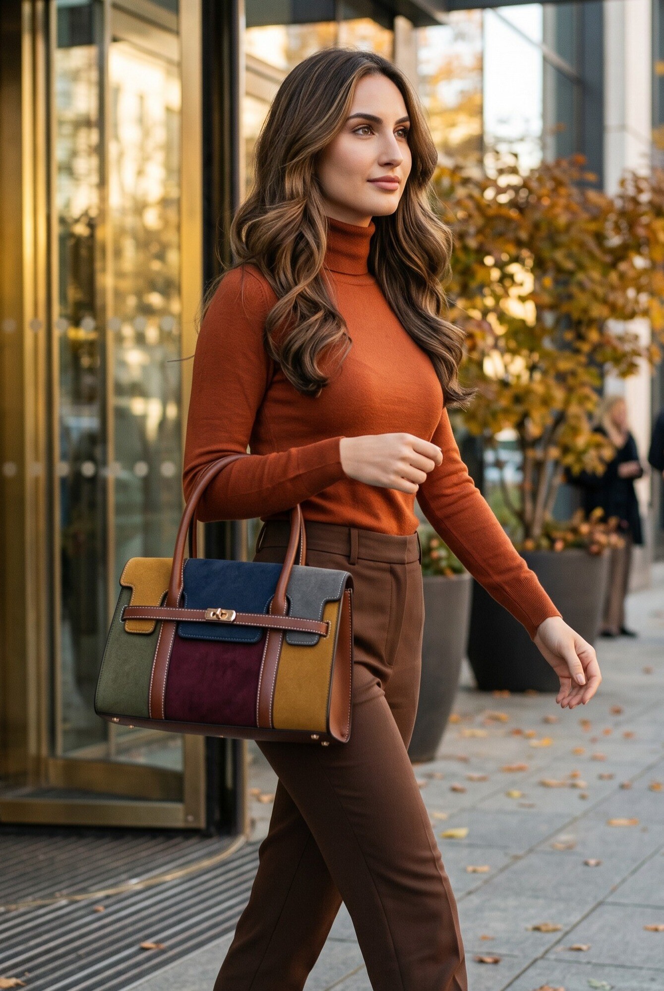 Großhändler LUX - Handtasche — mehrfarbiges Patchwork in Wildlederoptik — Schulterriemen inklusive — BOHO
