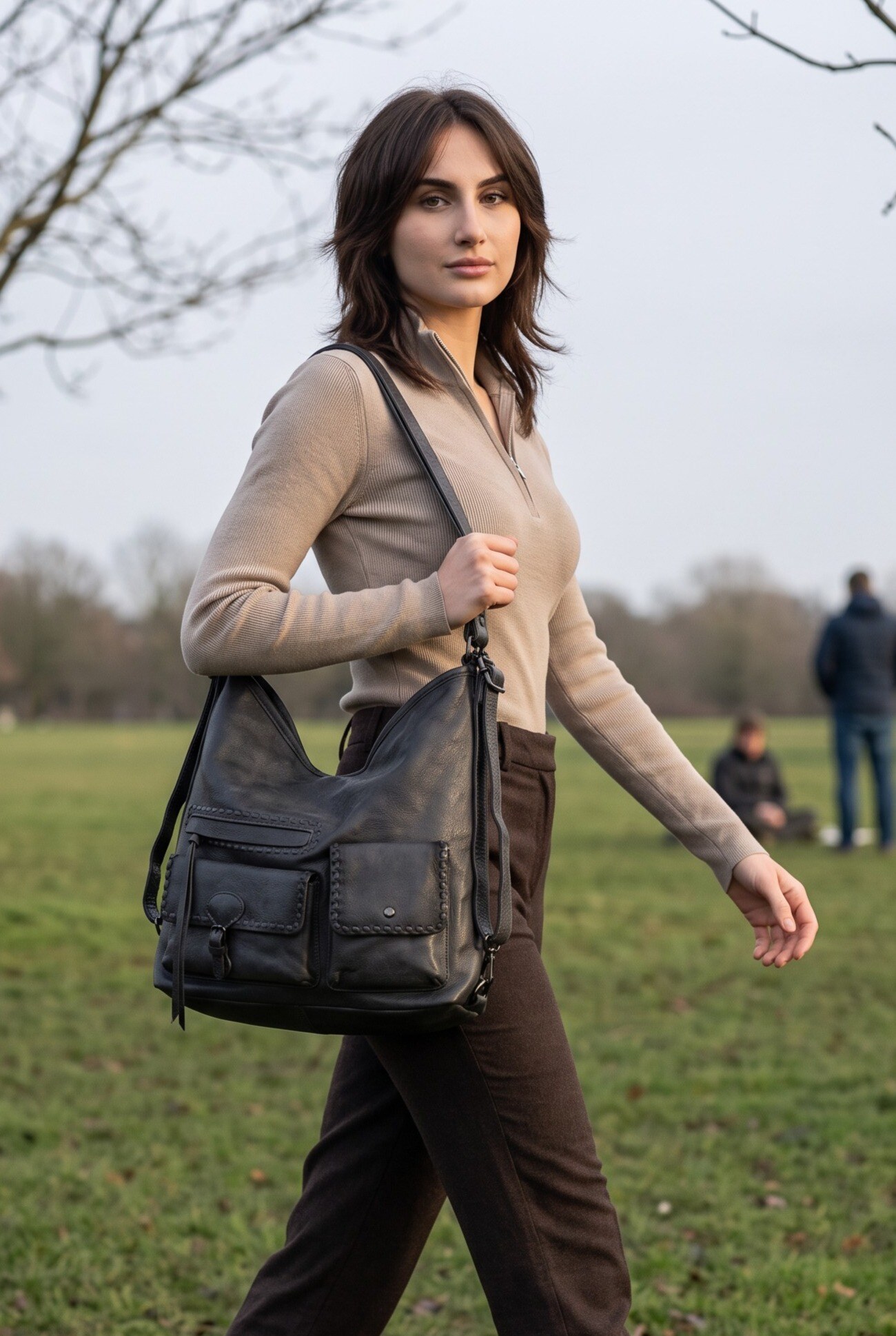 Wholesaler LUX - Shoulder bag — distressed faux leather convertible backpack — whipstitch stitching — VINTAGE