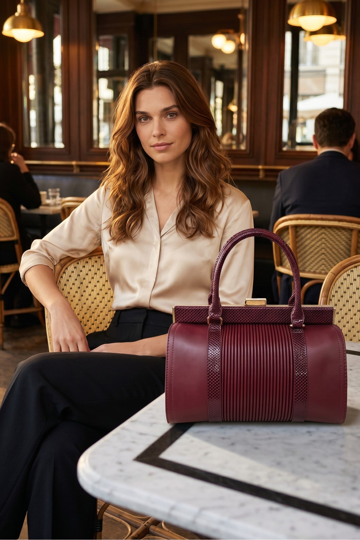 Großhändler LUX - Handtasche — strukturiert mit plissiertem Panel und ECHSENPRINT — Schulterriemen inklusive — VINTAGE