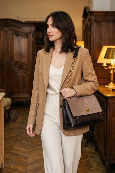 Großhändler LUX - Schultertasche — zweifarbige Wildlederklappe — Kettenriemen inklusive — CHIC Großhändler LUX - Schultertasche — zweifarbige Wildlederklappe — Kettenriemen inklusive — CHIC