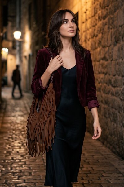 Großhändler LUX - Hobo-Tasche — mehrlagige Maxi-Fransen — geflochtener Griff — BOHO Großhändler LUX - Hobo-Tasche — mehrlagige Maxi-Fransen — geflochtener Griff — BOHO