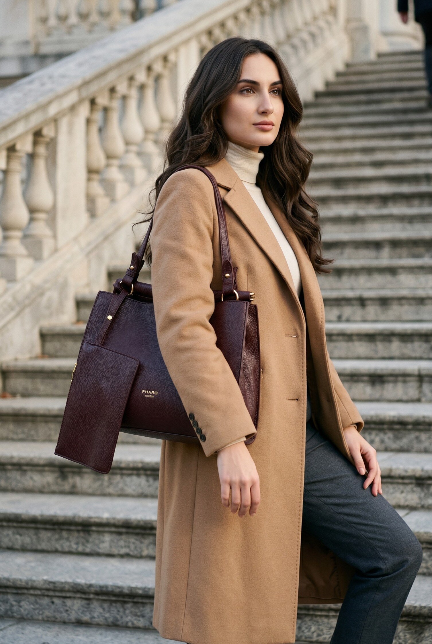 Wholesaler LUX - Shoulder bag — grained faux leather with matching pouch — strap included — CHIC