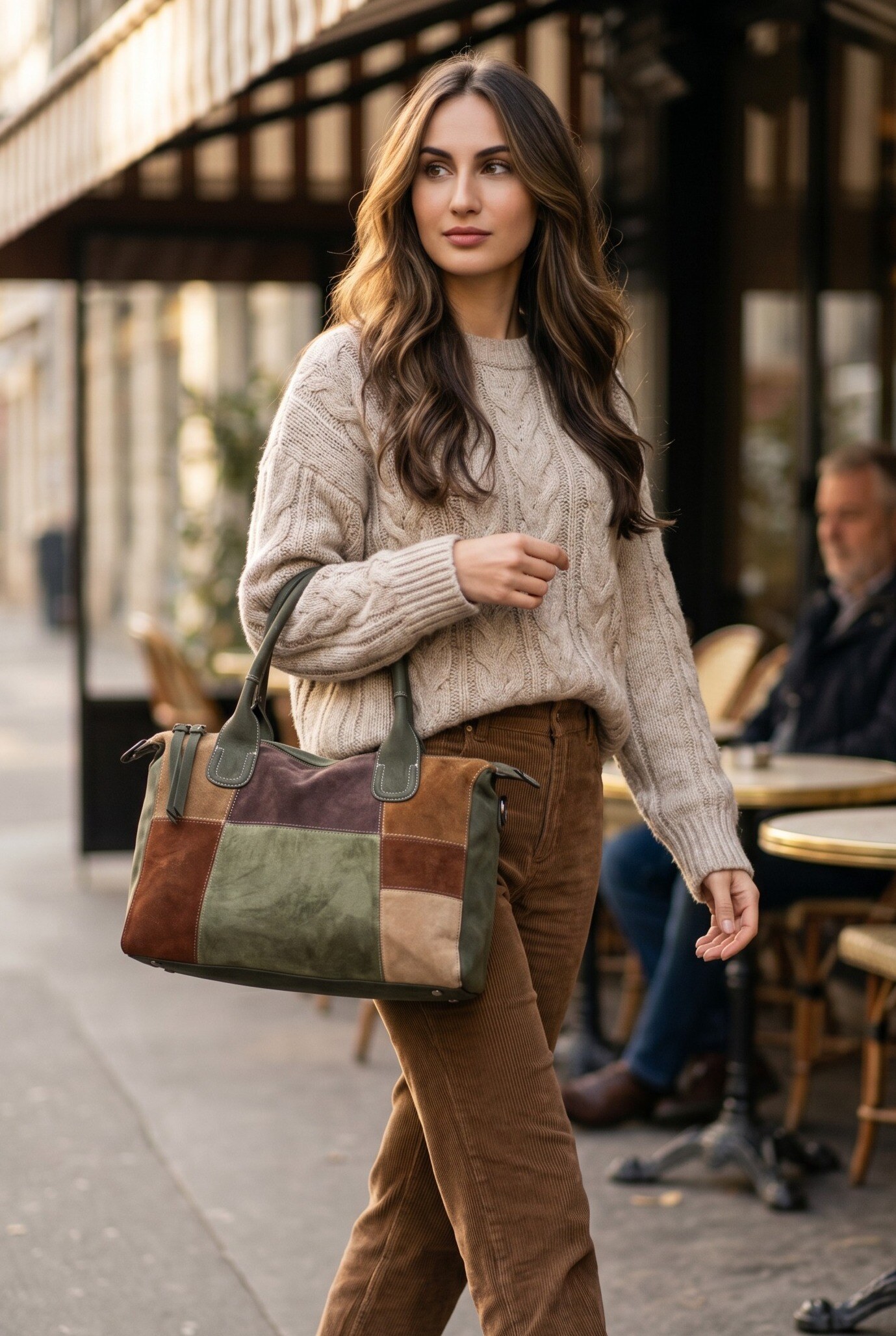 Wholesaler LUX - Handbag — patchwork suede maxi size — strap included — BOHO