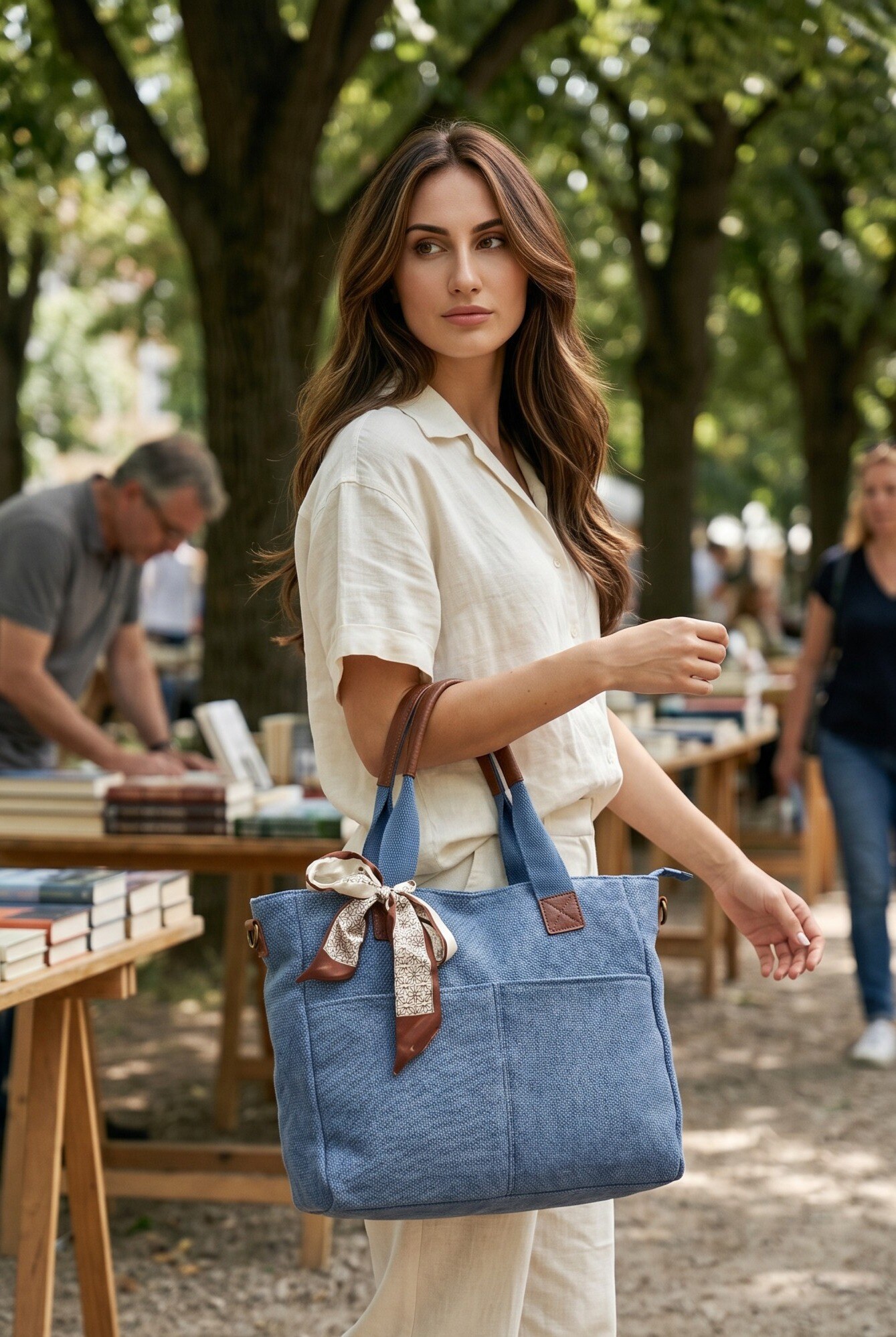 Grossista LUX - Tote bag — canvas lino con foulard decorativo — tracolla inclusa — CASUAL EVERYDAY