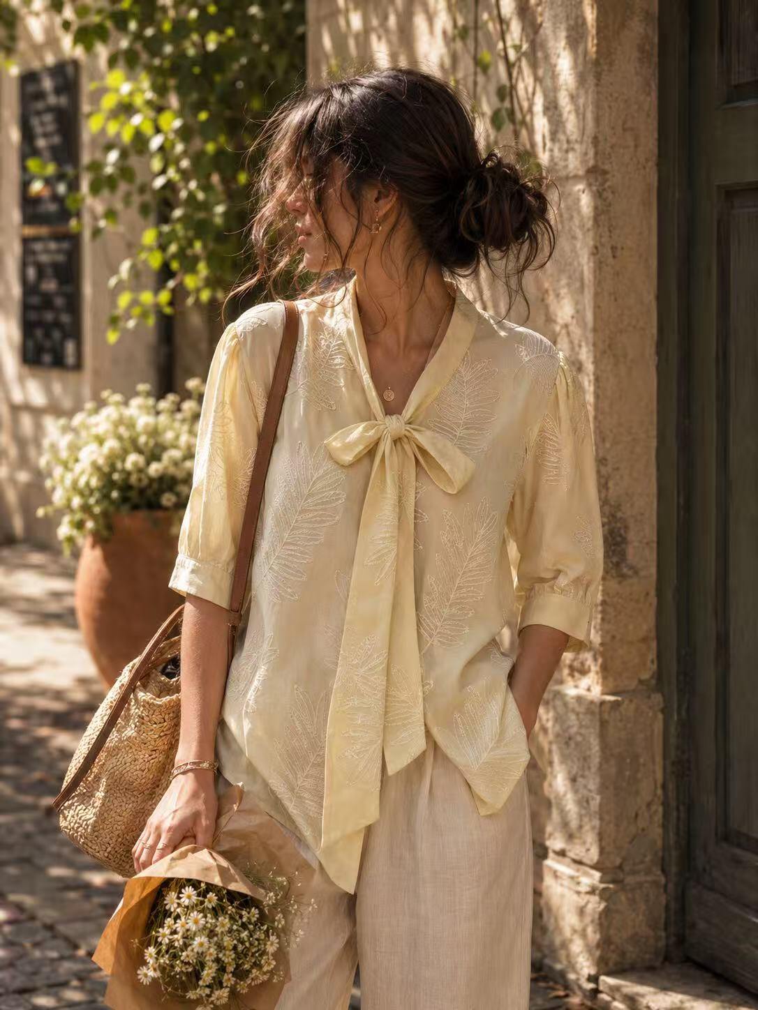 Wholesaler LUZABELLE Paris - Sage Green Leaf Print Blouse – Chic Nature Spirit