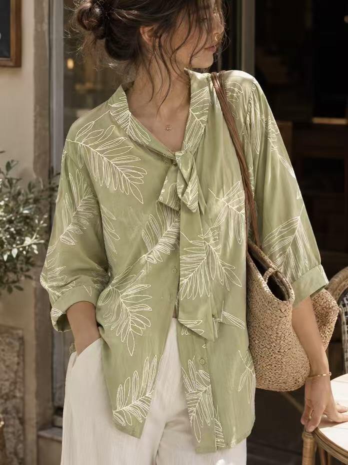 Grossiste LUZABELLE Paris - Chemise Sauge Imprimé Feuillage – Esprit Nature Chic
